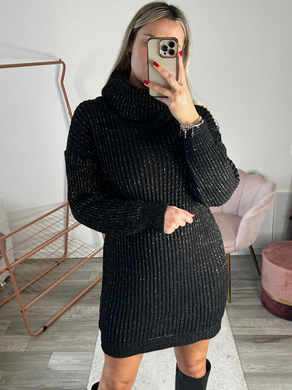 Maxi maglione vestito oversize a collo alto con brillanti - Follie by Alice
