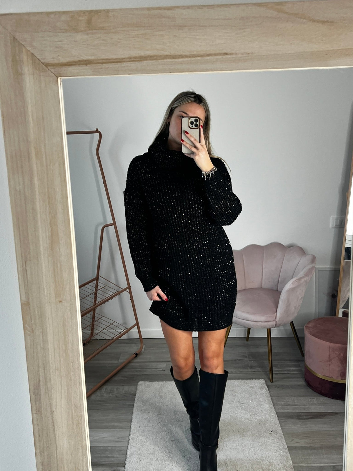 Maxi maglione vestito oversize a collo alto con brillanti - Follie by Alice