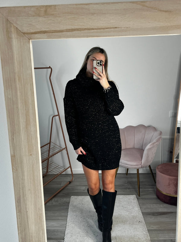 Maxi maglione vestito oversize a collo alto con brillanti - Follie by Alice