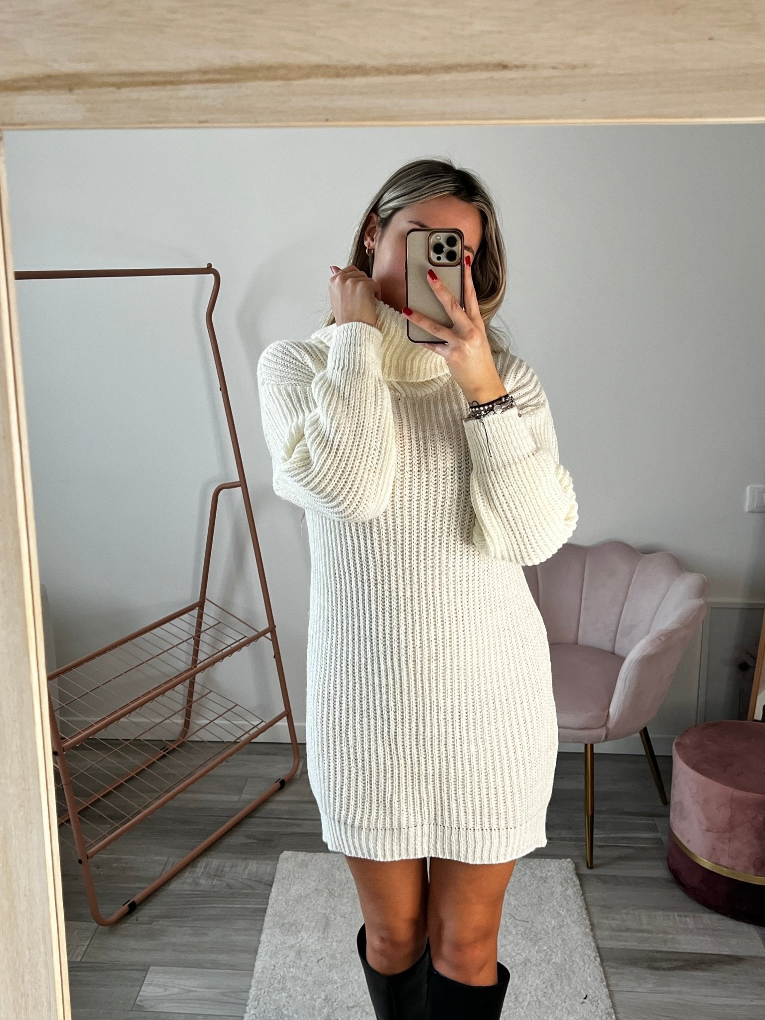 Maxi maglione vestito oversize a collo alto con brillanti Follie