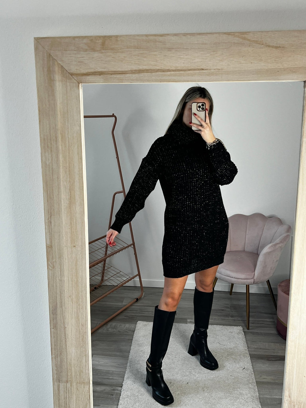 Maxi maglione vestito oversize a collo alto con brillanti - Follie by Alice