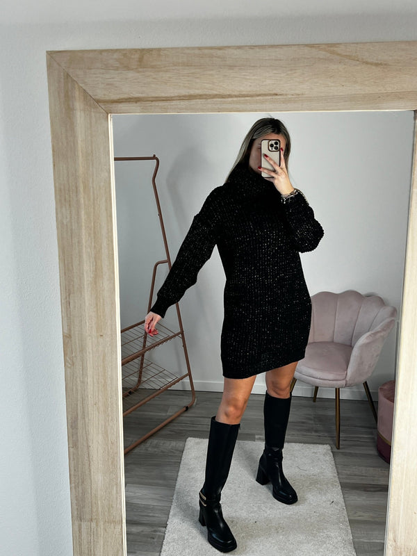 Maxi maglione vestito oversize a collo alto con brillanti - Follie by Alice