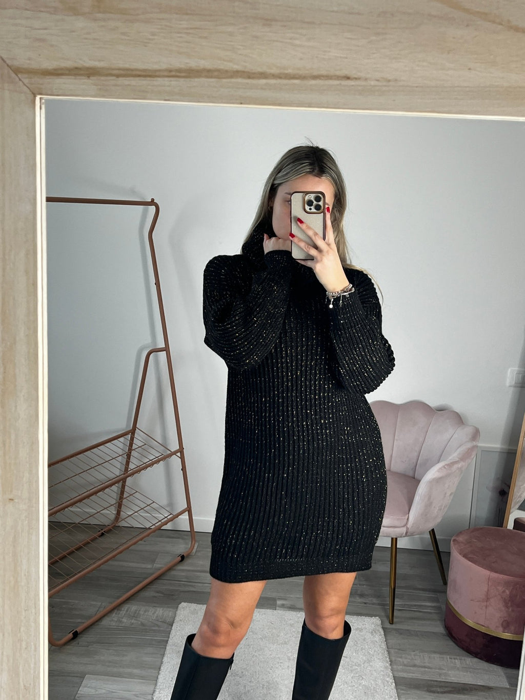 Maxi maglione vestito oversize a collo alto con brillanti - Follie by Alice