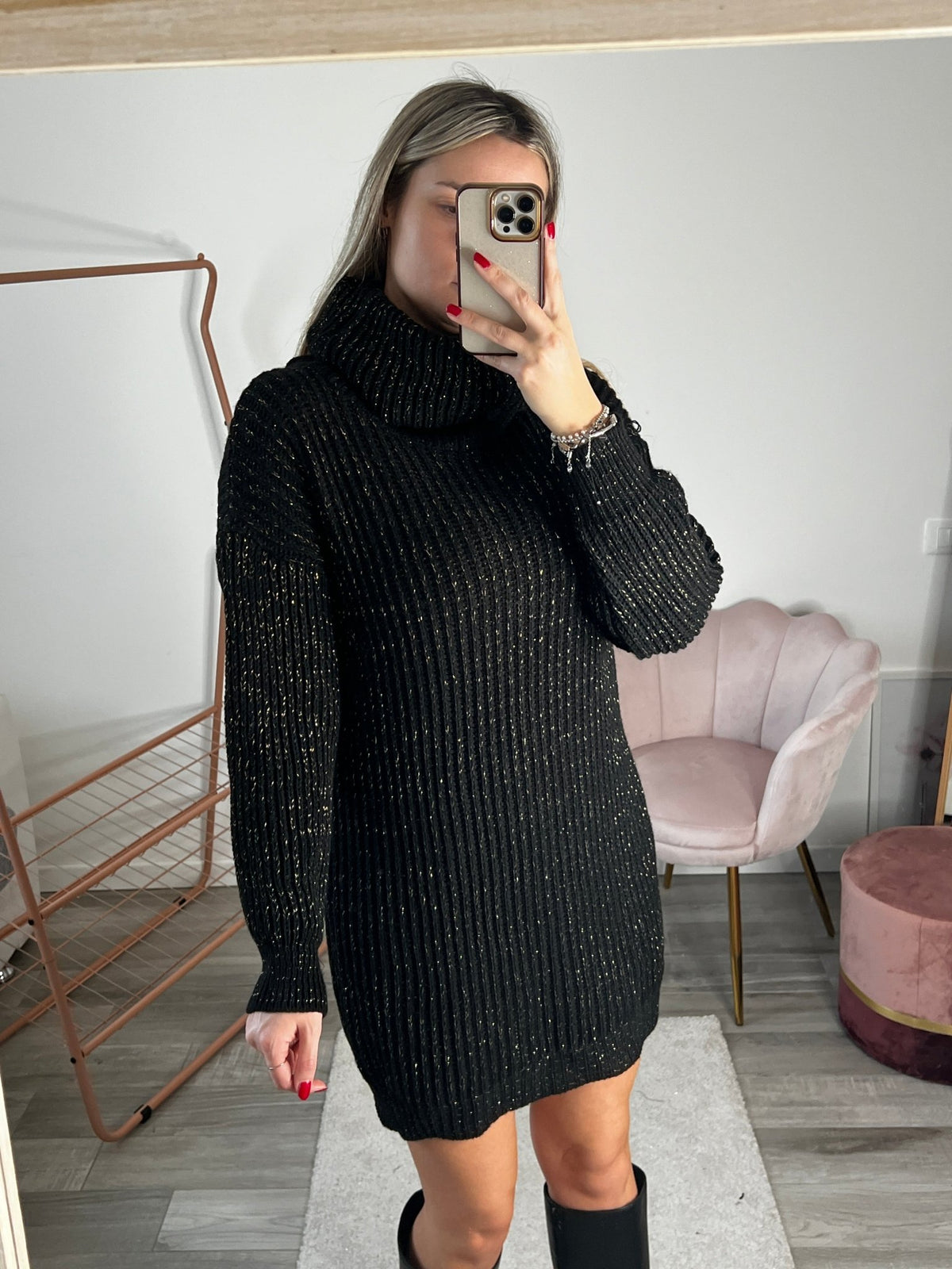 Maxi maglione vestito oversize a collo alto con brillanti - Follie by Alice