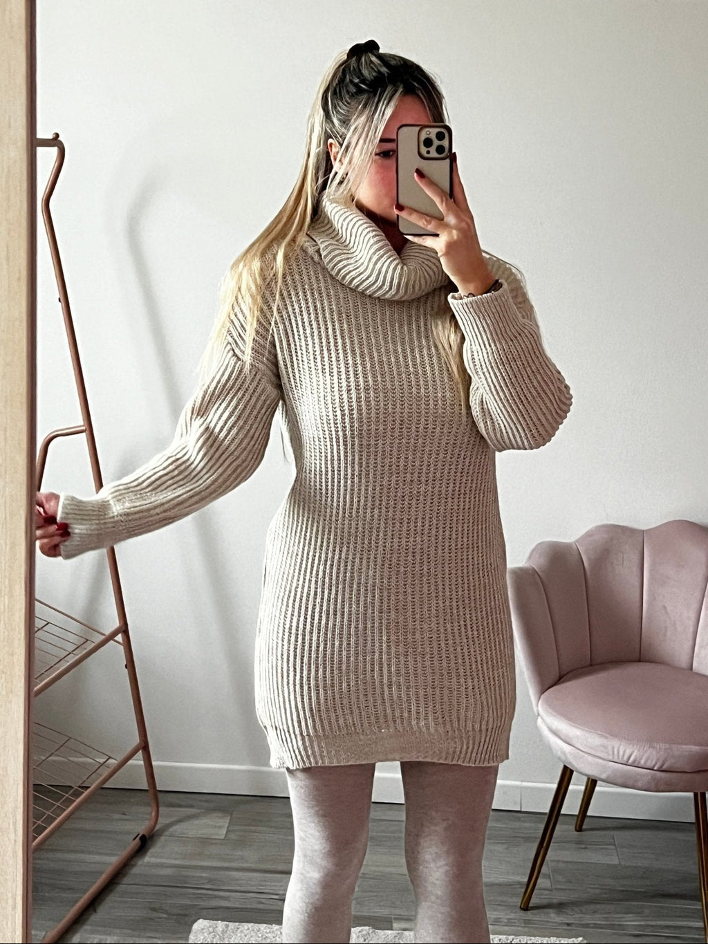 Maxi maglione vestito oversize a collo alto con brillanti - Follie by Alice