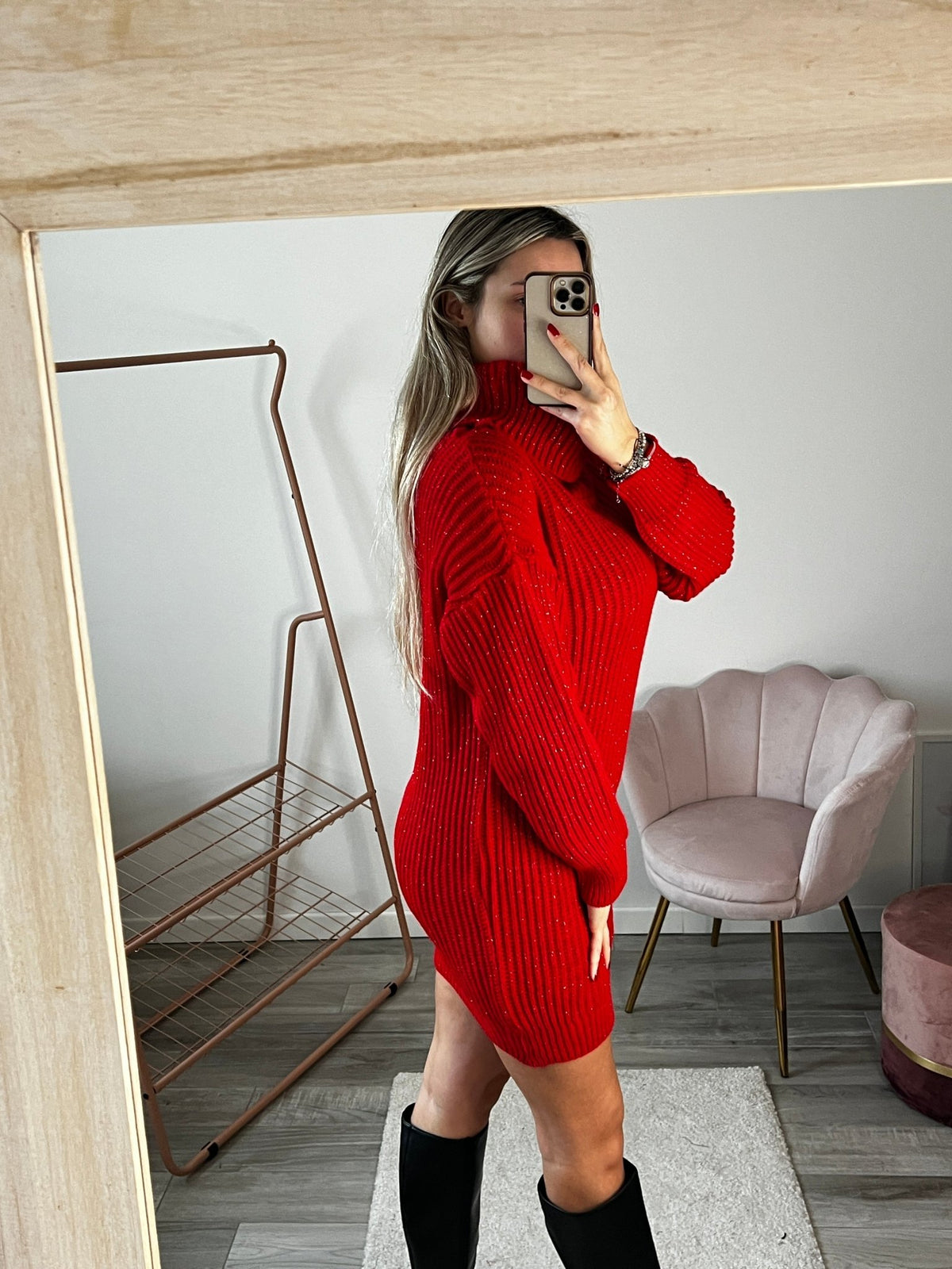 Maxi maglione vestito oversize a collo alto con brillanti - Follie by Alice