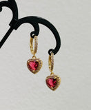 Orecchini a cuore rossi e oro con strass - Follie by Alice