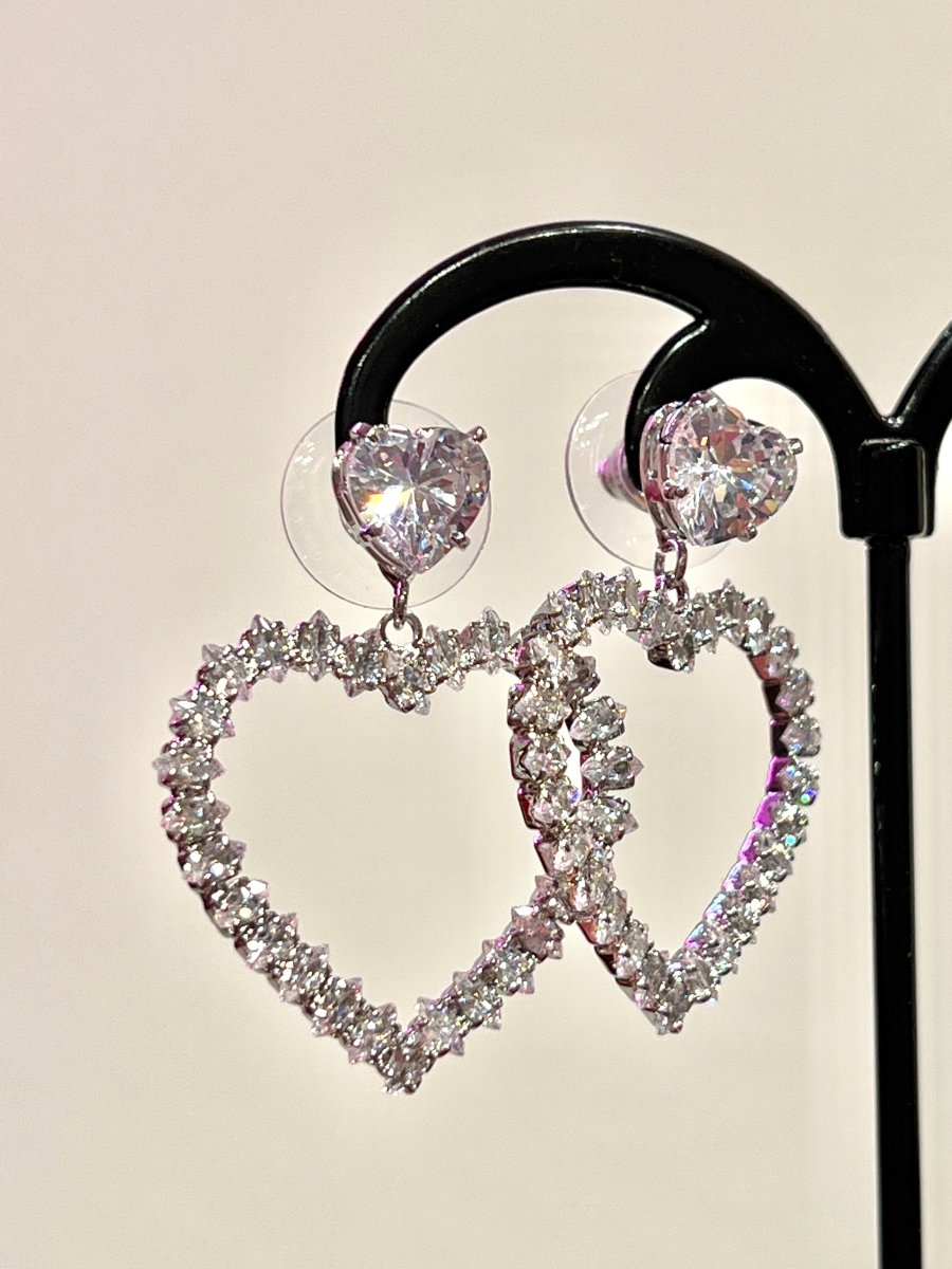 Orecchini argento pendenti con cuore di strass - Follie by Alice