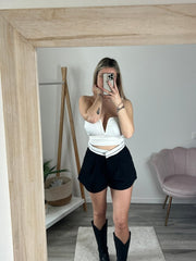 Pantaloncini shorts neri con fascia in vita a contrasto - Follie by Alice