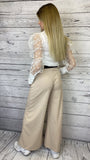 Pantaloni a palazzo beige con cintura a contrasto e fiocco - Follie by Alice