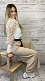 Pantaloni a palazzo beige con cintura a contrasto e fiocco - Follie by Alice