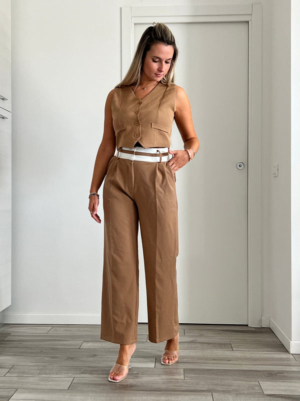 Pantaloni a palazzo con fascia in vita a contrasto - Follie by Alice