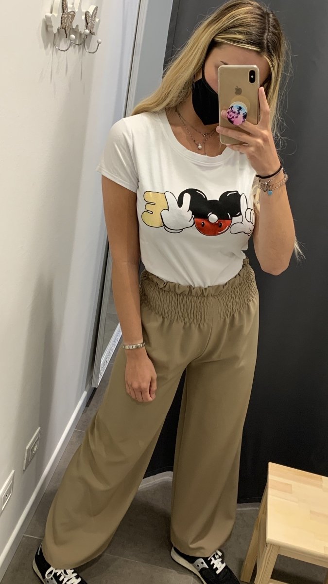 Pantaloni a palazzo con vita arricciata color khaki - Follie by Alice