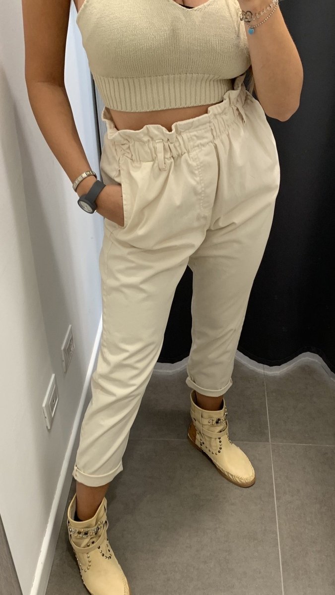 Pantaloni avorio con vita arricciata - Follie by Alice