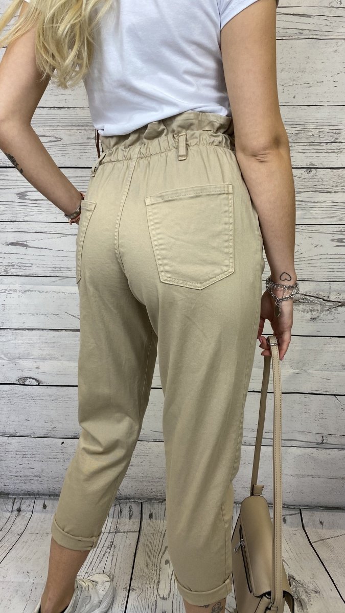 Pantaloni beige con vita arricciata - Follie by Alice