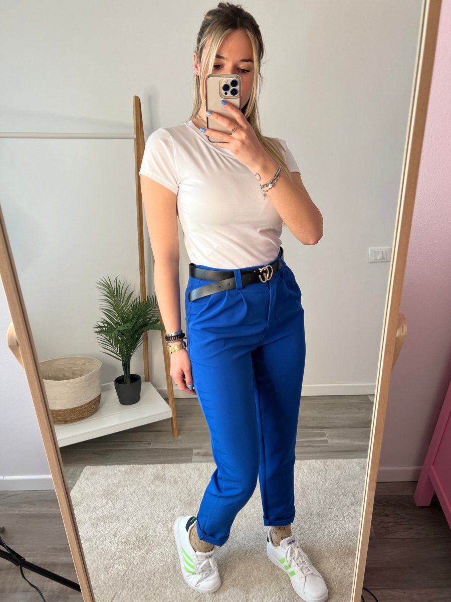 Pantaloni blu elettrico con vita elasticizzata e cintura - Follie by Alice