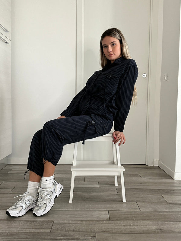 Pantaloni cargo a righe effetto gessato - Follie by Alice