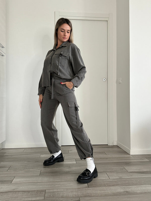 Pantaloni cargo a righe effetto gessato - Follie by Alice