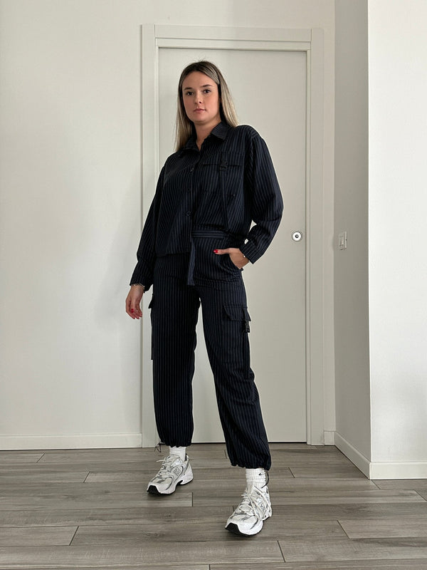 Pantaloni cargo a righe effetto gessato - Follie by Alice
