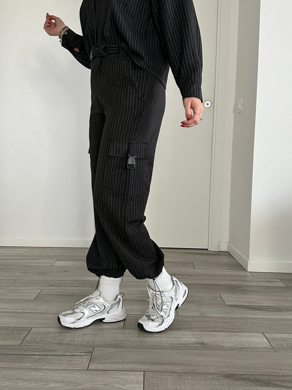 Pantaloni cargo a righe effetto gessato - Follie by Alice