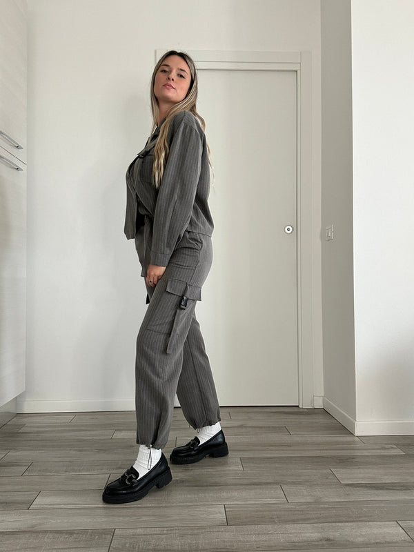 Pantaloni cargo a righe effetto gessato - Follie by Alice