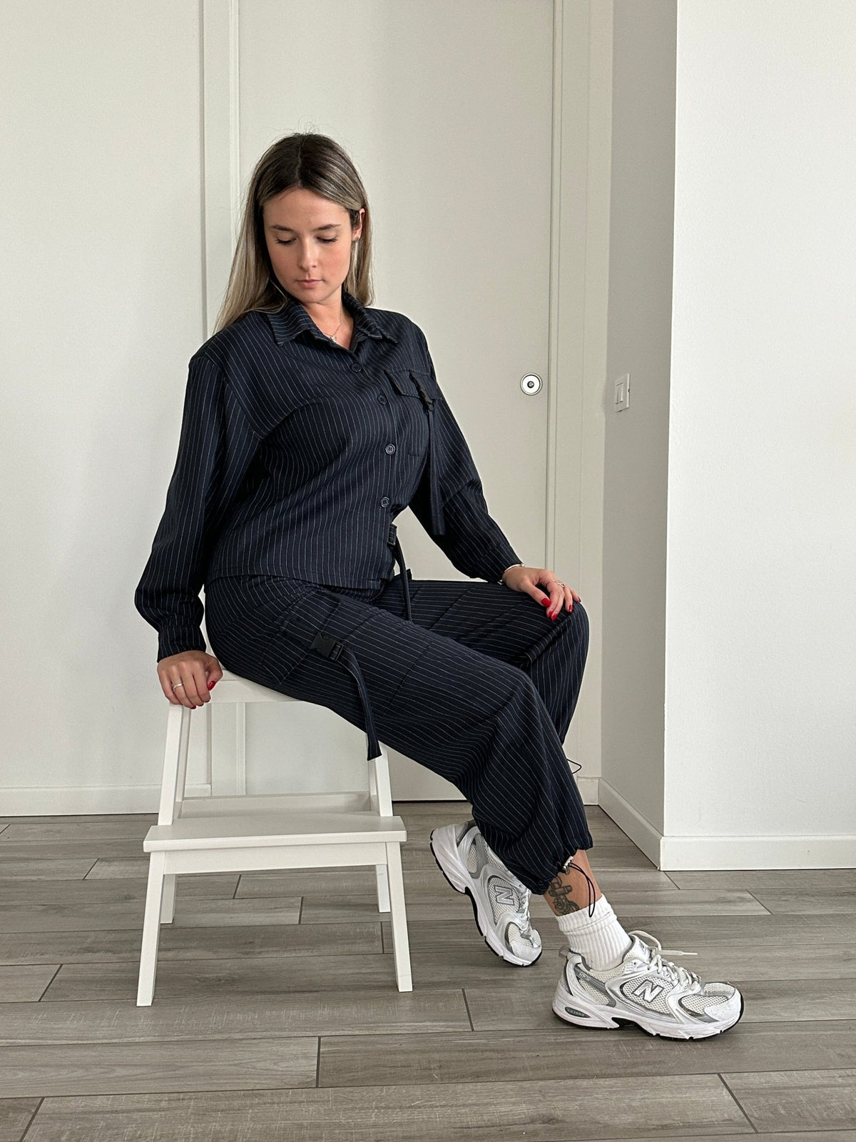 Pantaloni cargo a righe effetto gessato - Follie by Alice