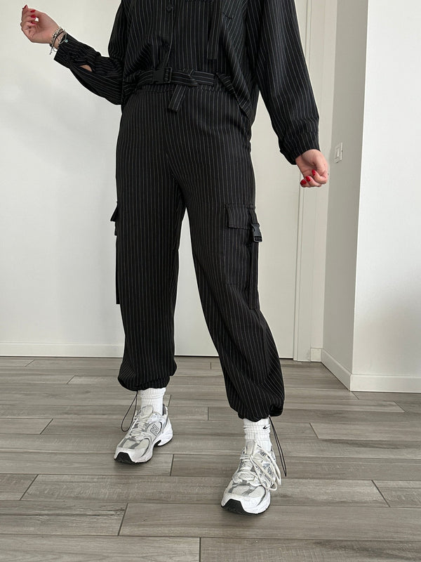 Pantaloni cargo a righe effetto gessato - Follie by Alice