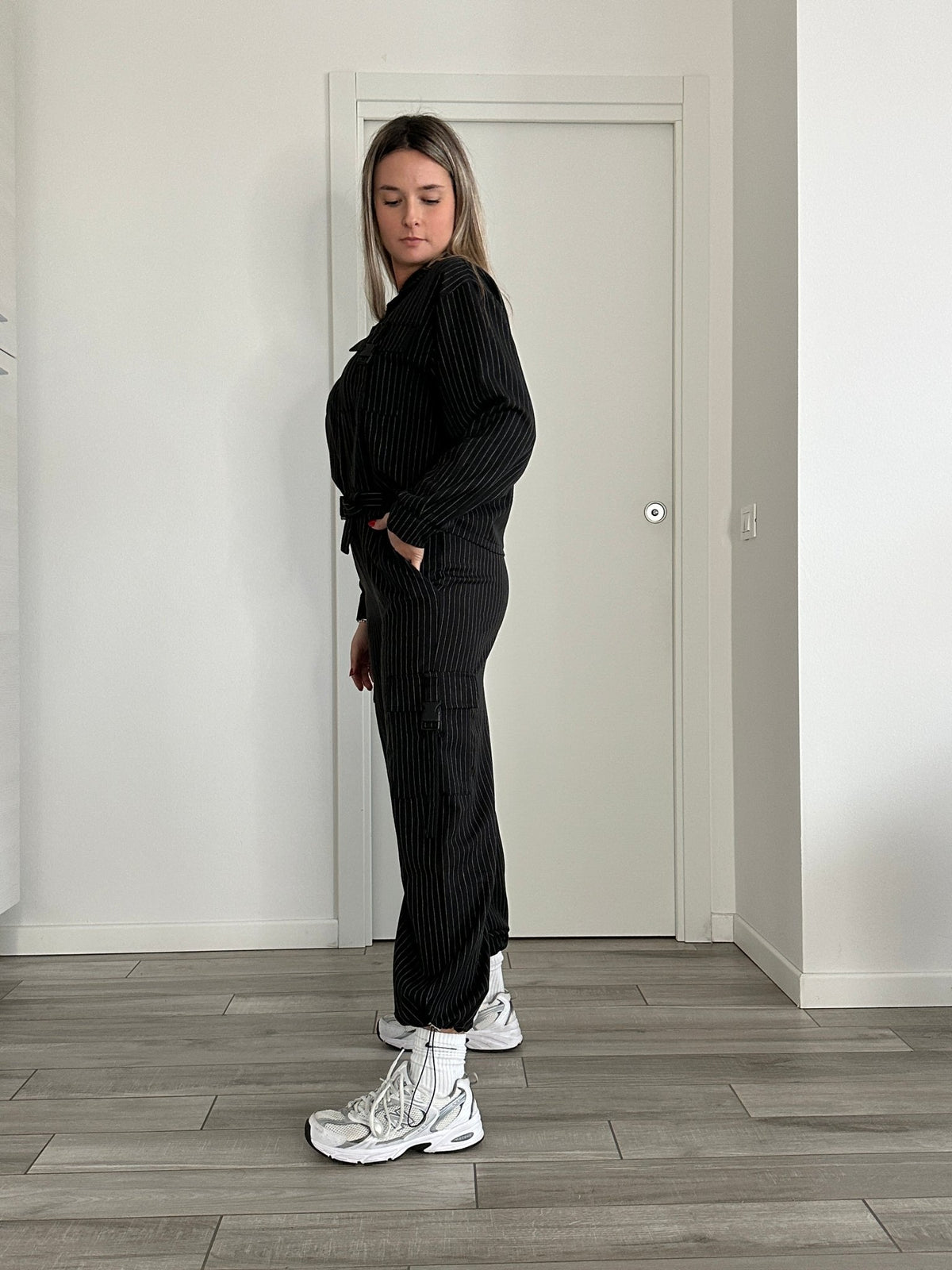 Pantaloni cargo a righe effetto gessato - Follie by Alice