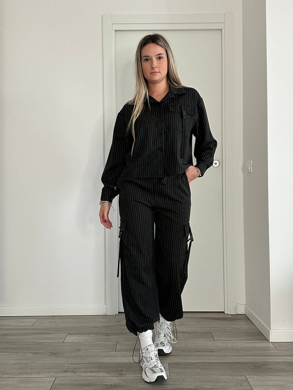 Pantaloni cargo a righe effetto gessato - Follie by Alice