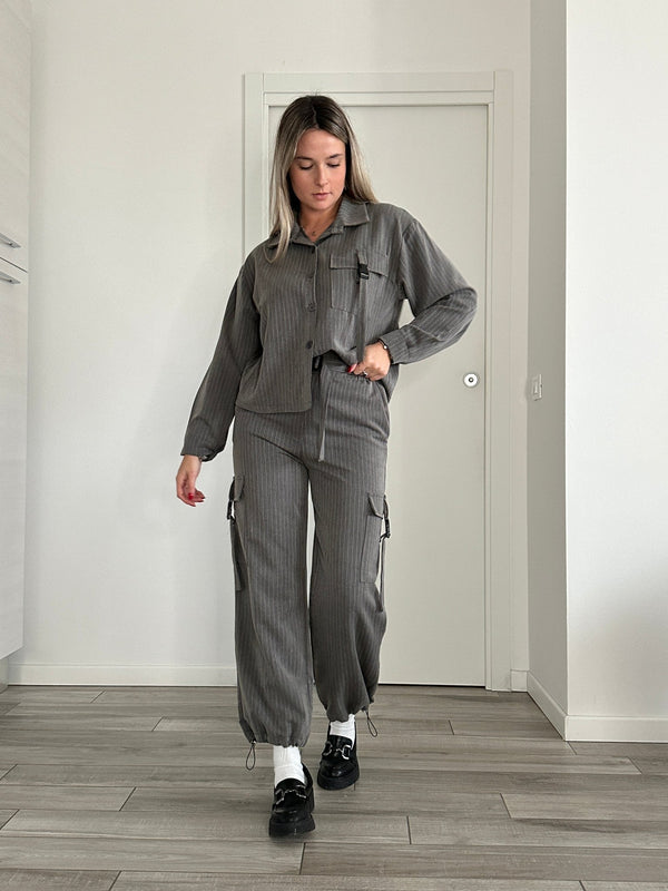 Pantaloni cargo a righe effetto gessato - Follie by Alice
