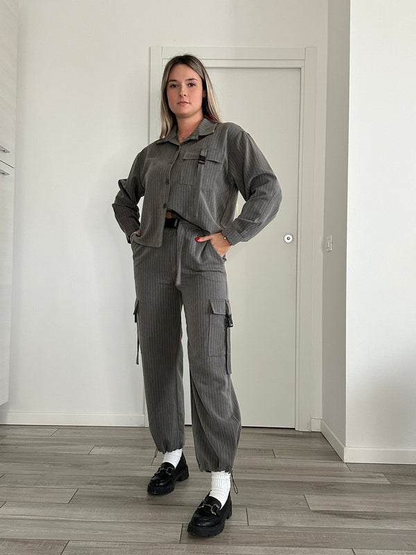 Pantaloni cargo a righe effetto gessato - Follie by Alice