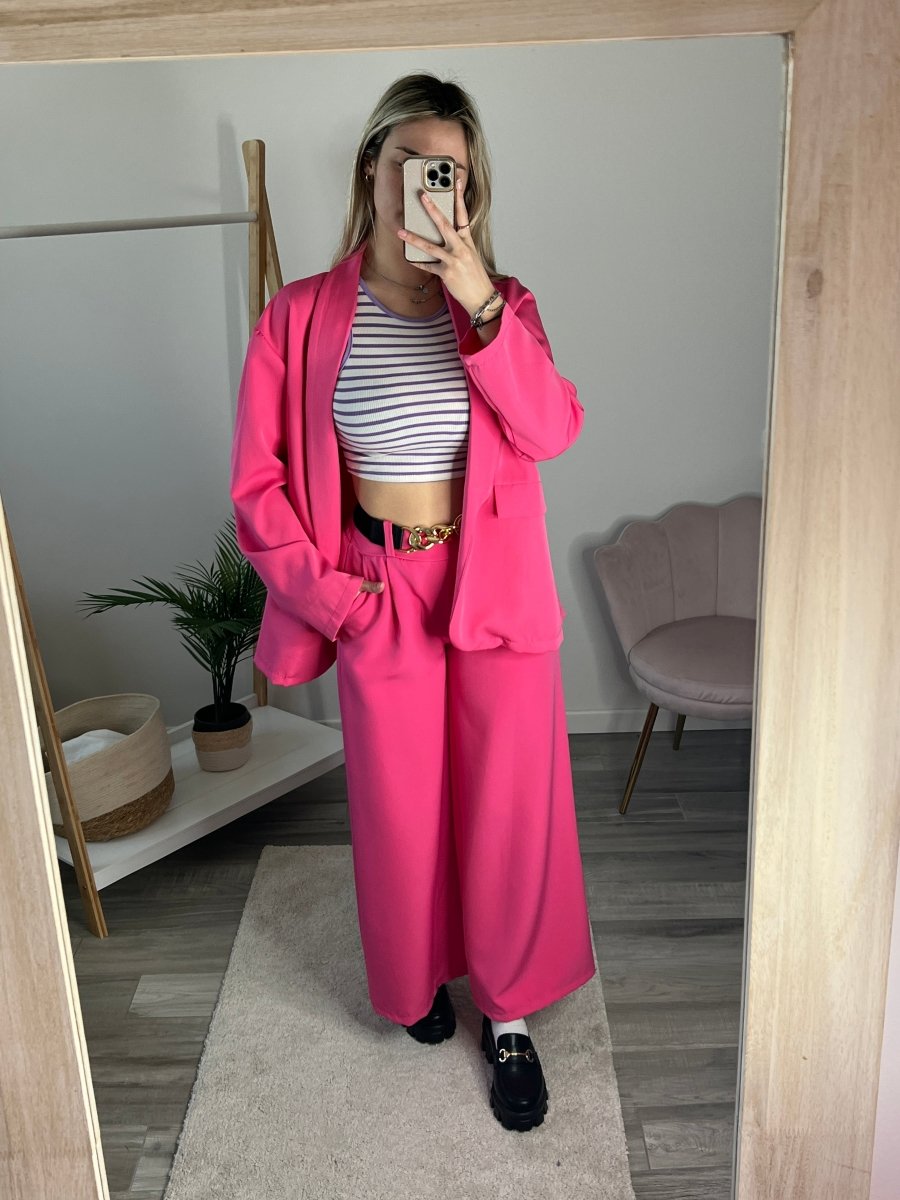 Pantaloni fucsia con fondo largo e maxi - catena - Follie by Alice