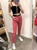 Pantaloni fucsia con vita elasticizzata e cintura - Follie by Alice