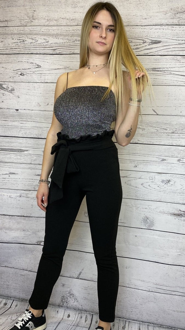 Pantaloni skinny neri con vita a volant - Follie by Alice