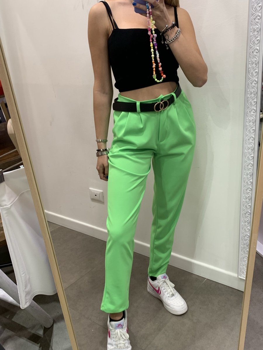 Pantaloni verde fluo con vita elasticizzata e cintura - Follie by Alice