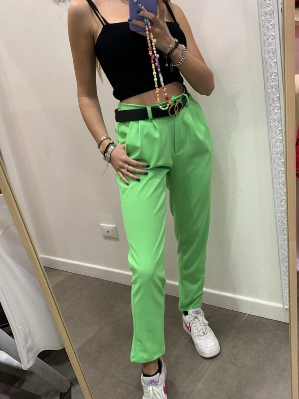 Pantaloni verde fluo con vita elasticizzata e cintura - Follie by Alice