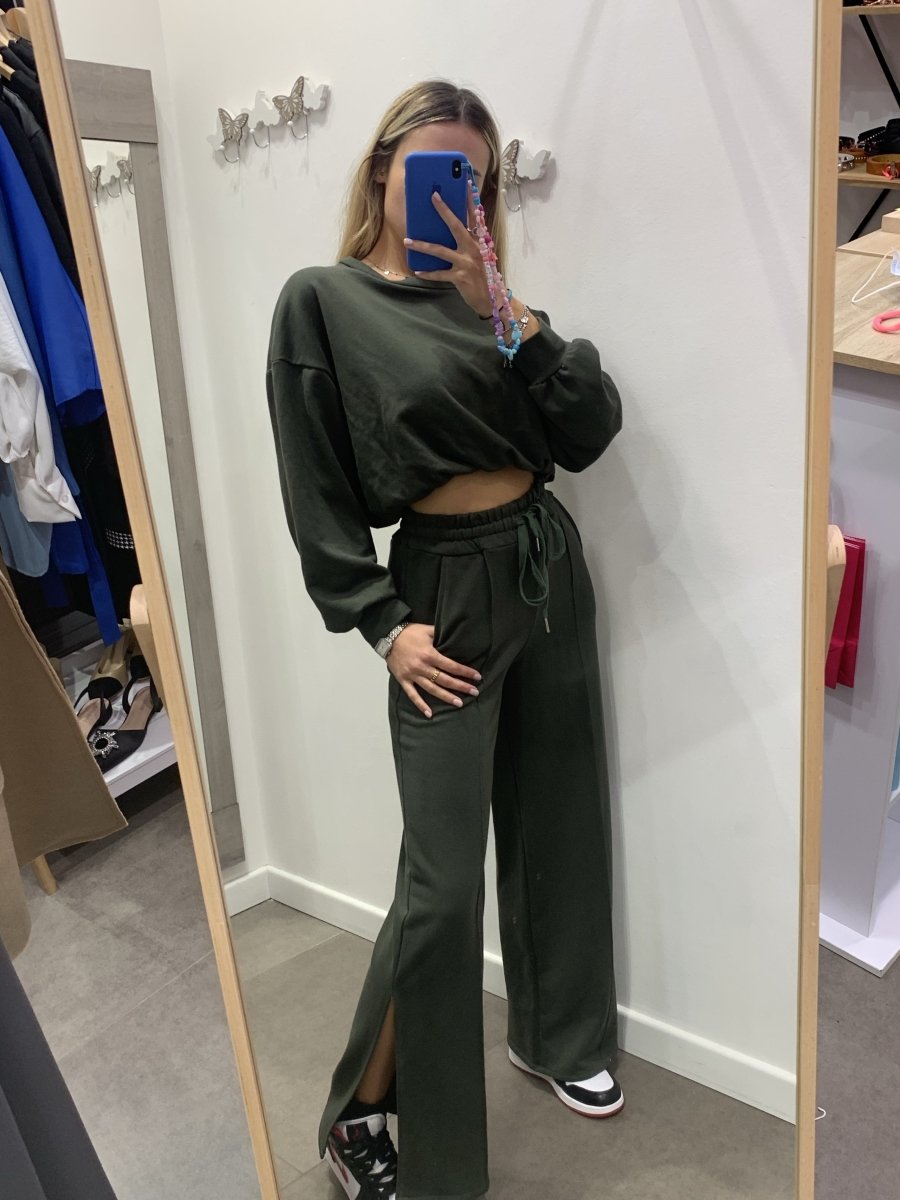 Pantaloni verdi di felpa con fondo largo - Follie by Alice