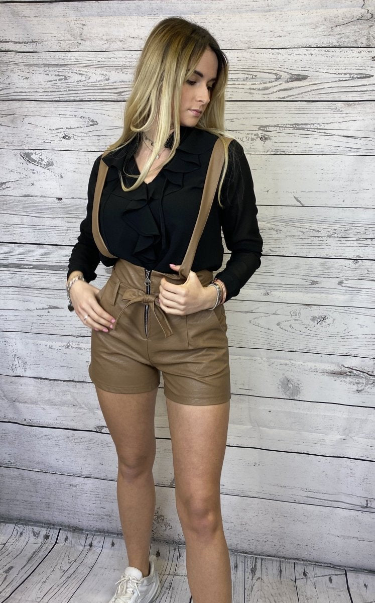 Salopette in similpelle color marrone chiaro con zip - Follie by Alice