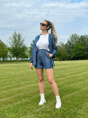Shorts blu jeans a righe - Follie by Alice