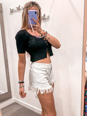 Shorts sfrangiati beige con vita elasticizzata - Follie by Alice