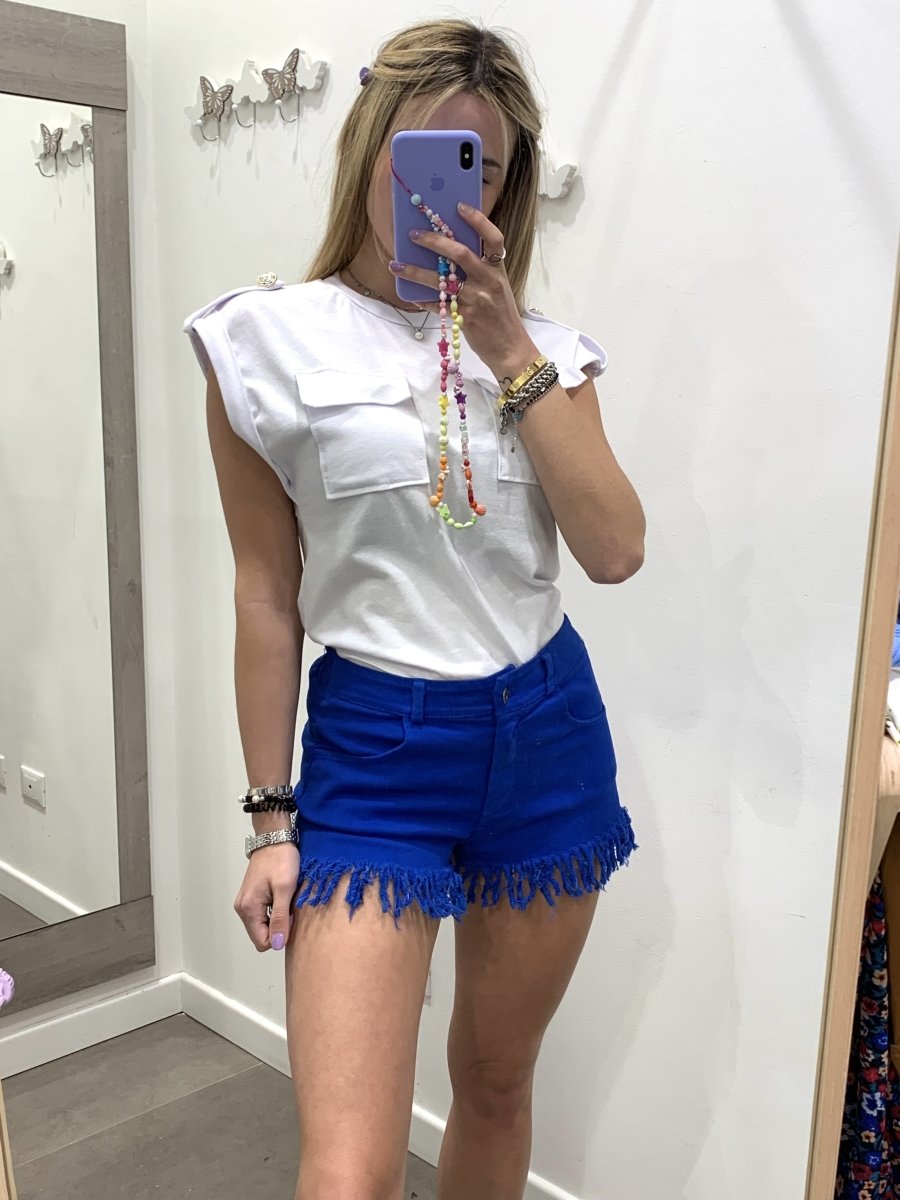 Shorts sfrangiati blu con vita elasticizzata - Follie by Alice