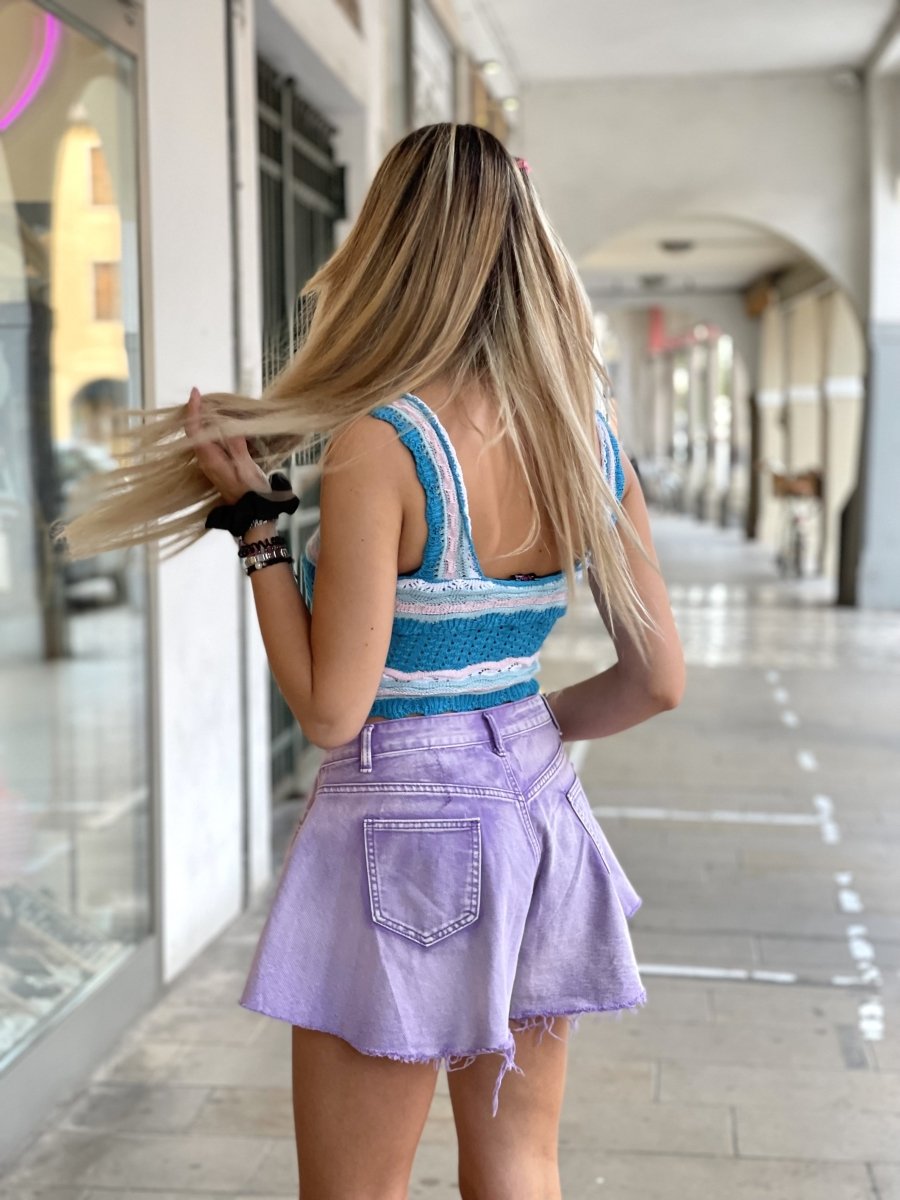 Shorts sfrangiati lilla a farfalla – alternate