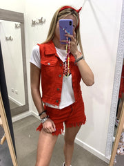 Shorts sfrangiati rossi con vita elasticizzata - Follie by Alice