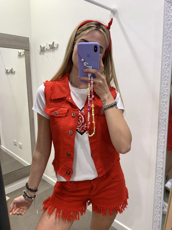 Shorts sfrangiati rossi con vita elasticizzata - Follie by Alice
