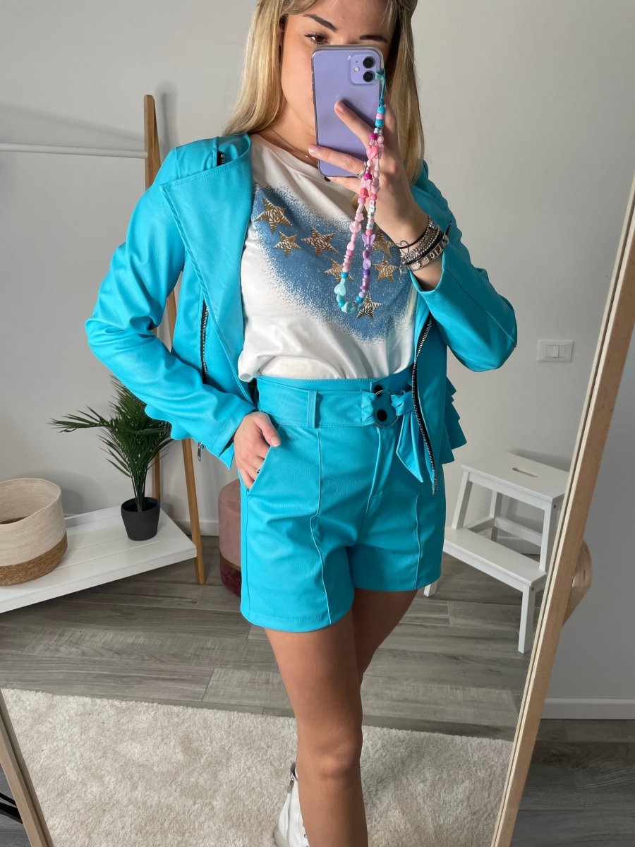 Shorts turchesi in similpelle - Follie by Alice Immagine principale del prodotto