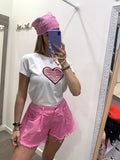 T-shirt bianca con cuore rosa e bandana - Follie by Alice