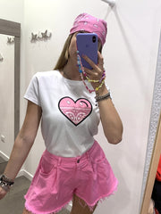 T-shirt bianca con cuore rosa e bandana - Follie by Alice