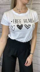 T-Shirt bianca con stampa cuori argento - Follie by Alice