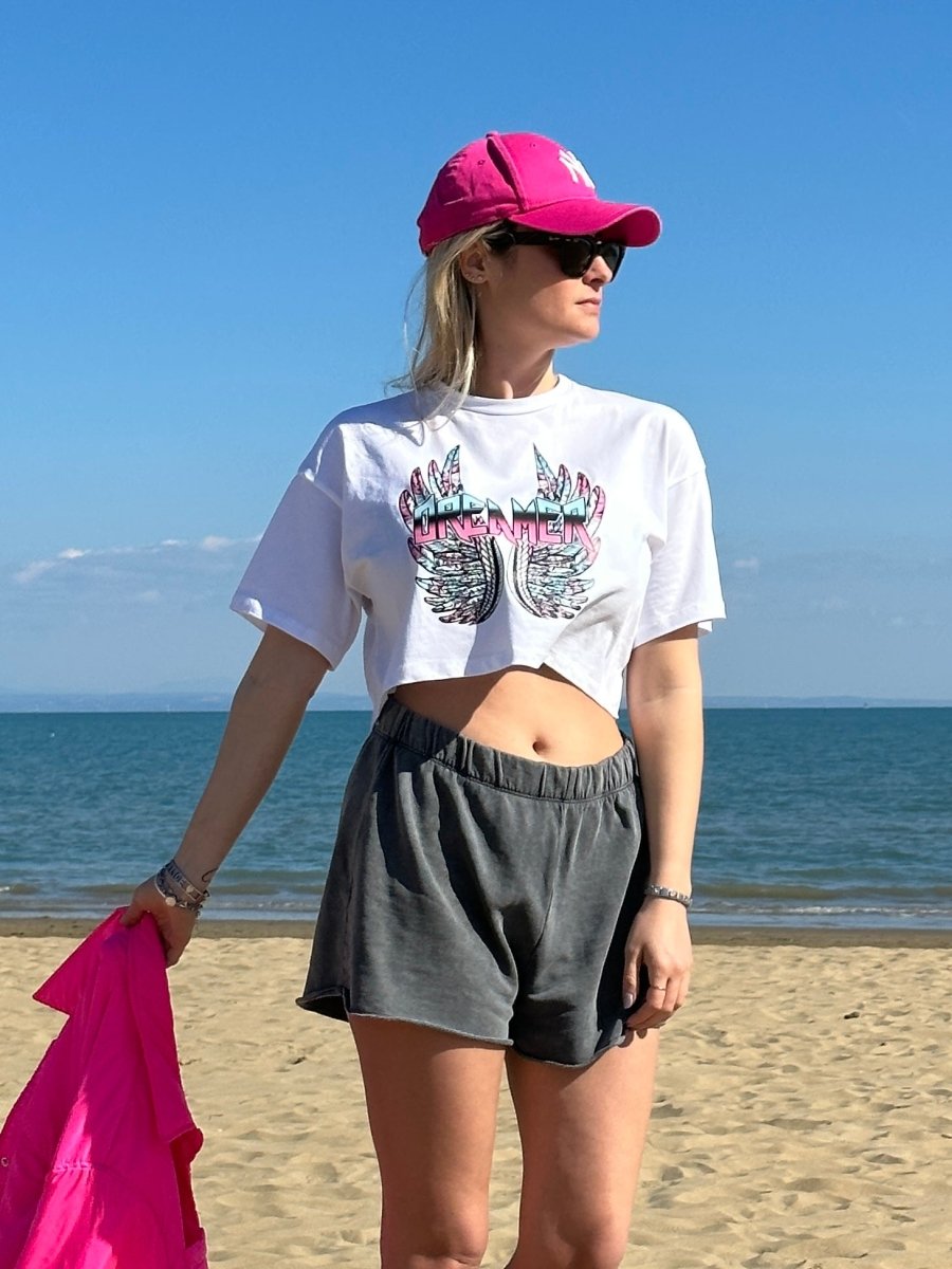 T-shirt bianca crop "Dreamer" – alternate