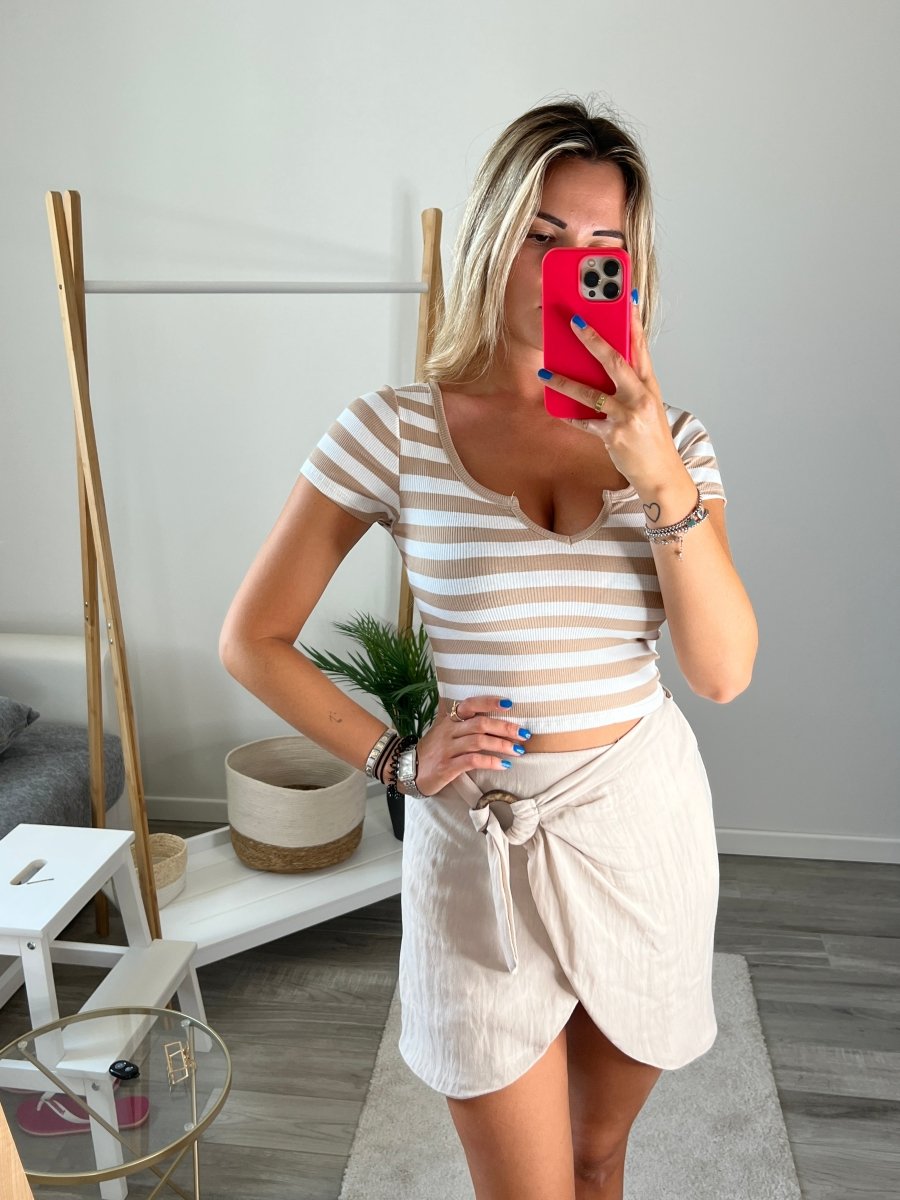 Top a costine bianco e beige a righe - Follie by Alice